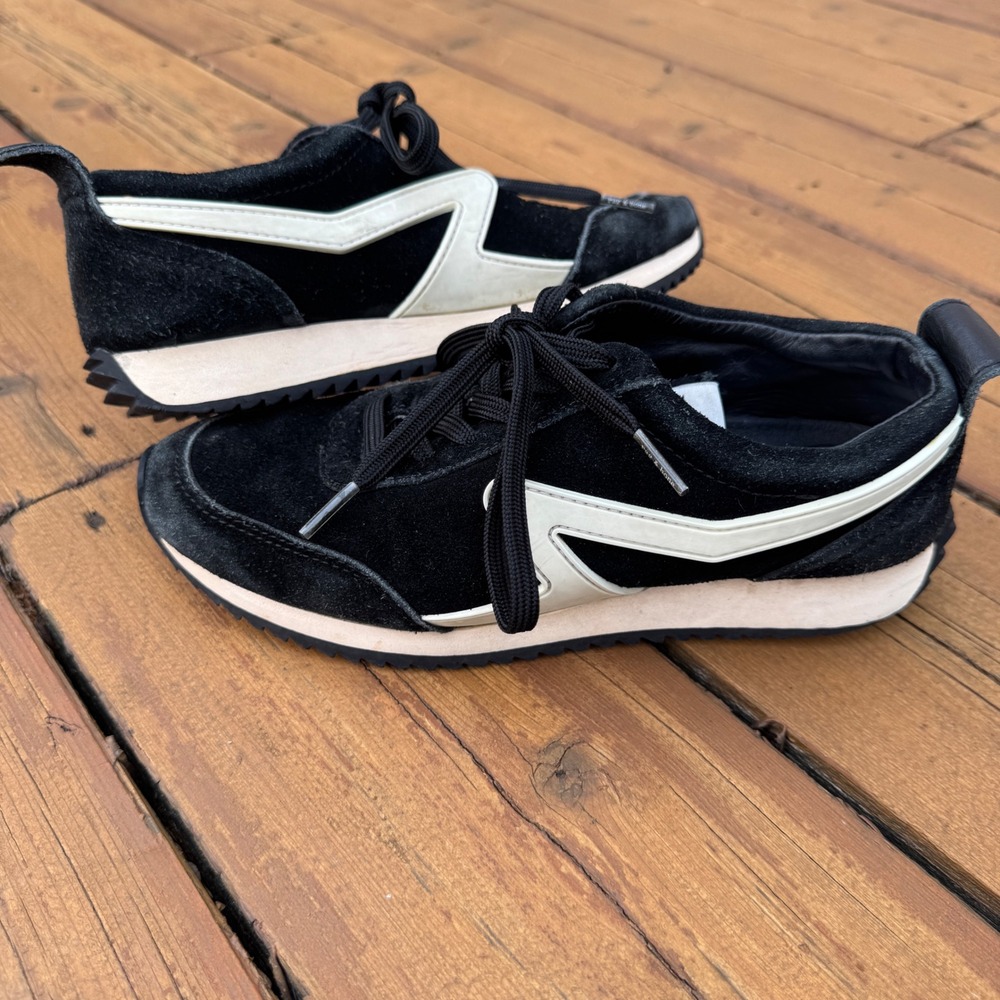 Rag & Bone Retro Runner Black White Suede Sneakers Women Size 6 EU 36.5
